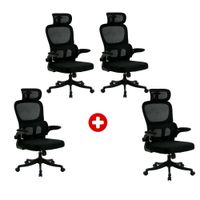 Combo: 4 Sillas Komsum Turin, ergonómicas de oficina, respaldo con almohadilla cervical 2D, PP + metal, 90kg, estilo ejecutivo, negro